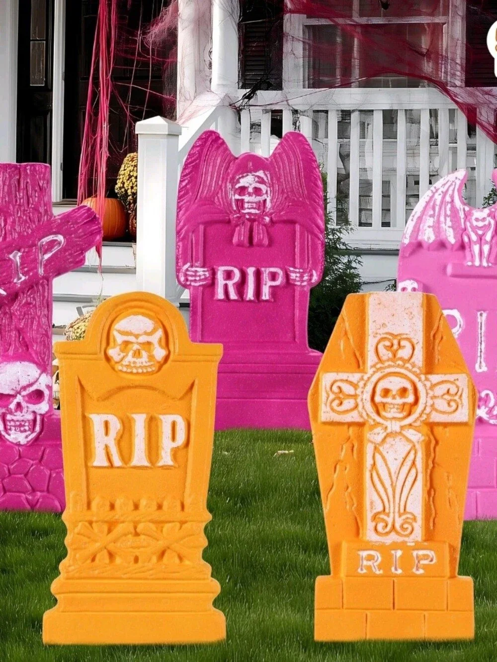Halloween RIP Tombstone Yard Decor - Pink & Orange JOYIN 17” Halloween Foam